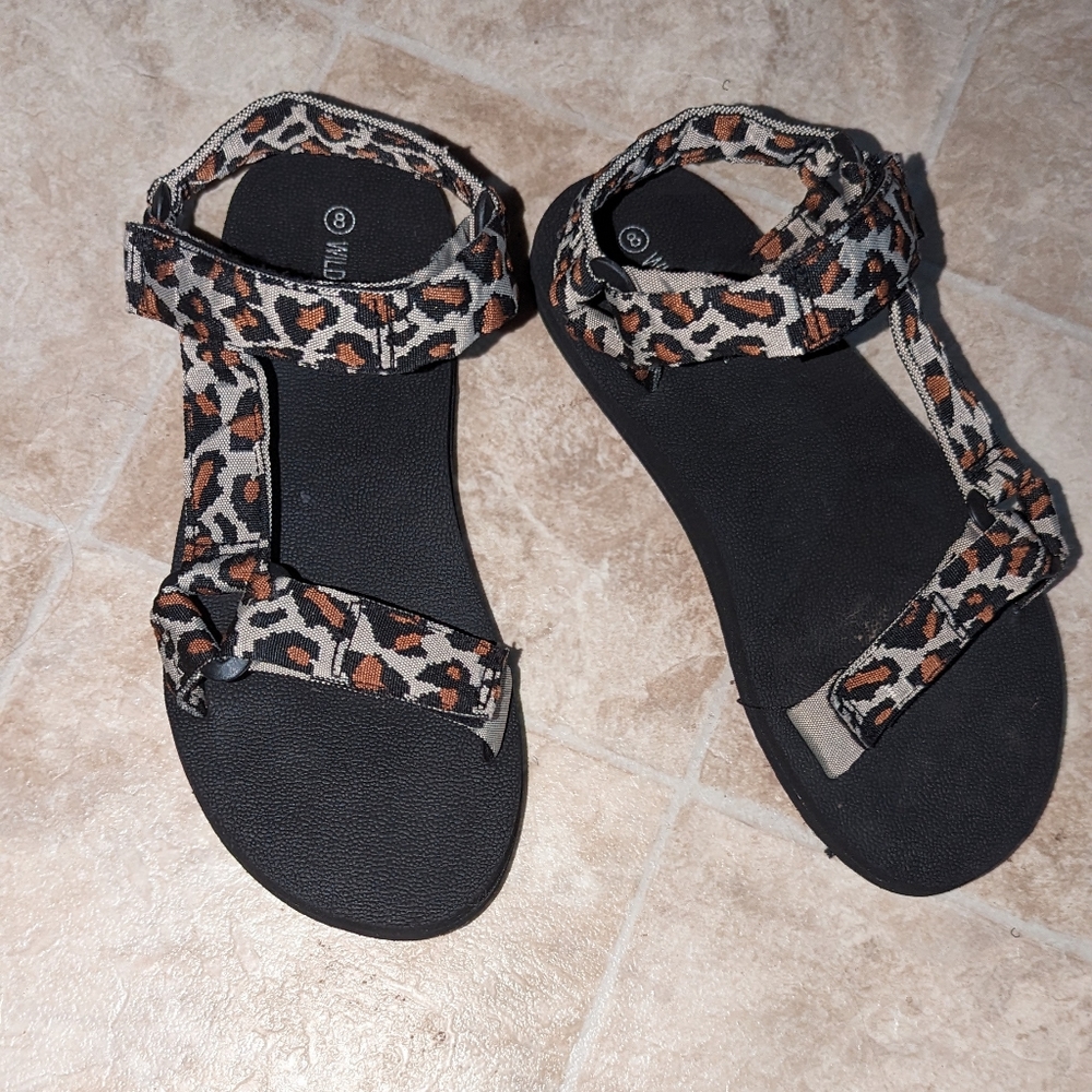 Leopard print strappy sandals, double adjustable